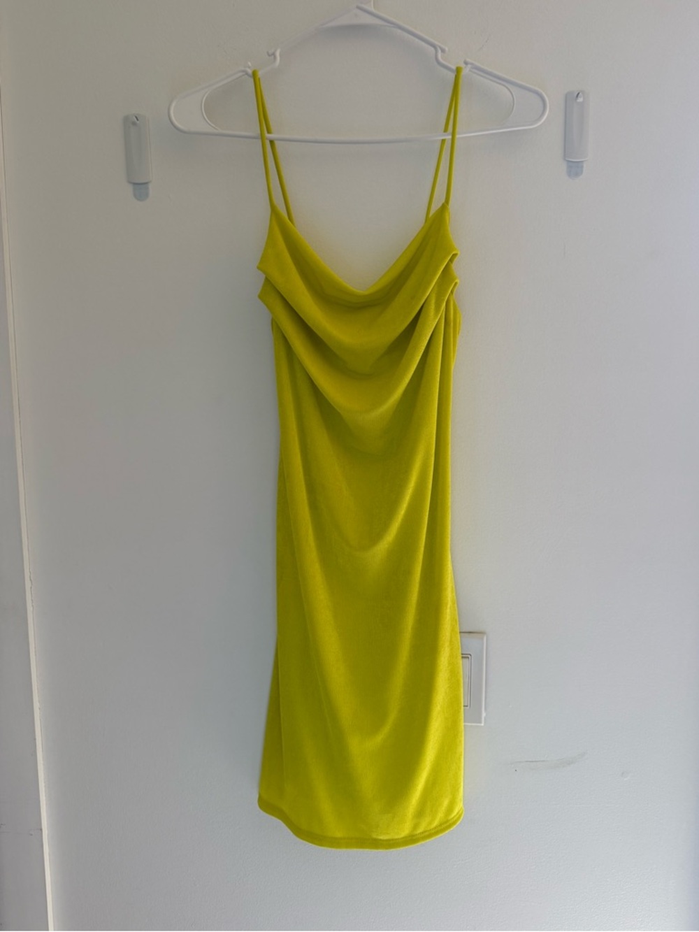 Satin Cowl Neck Mini Dress in Chartreuse